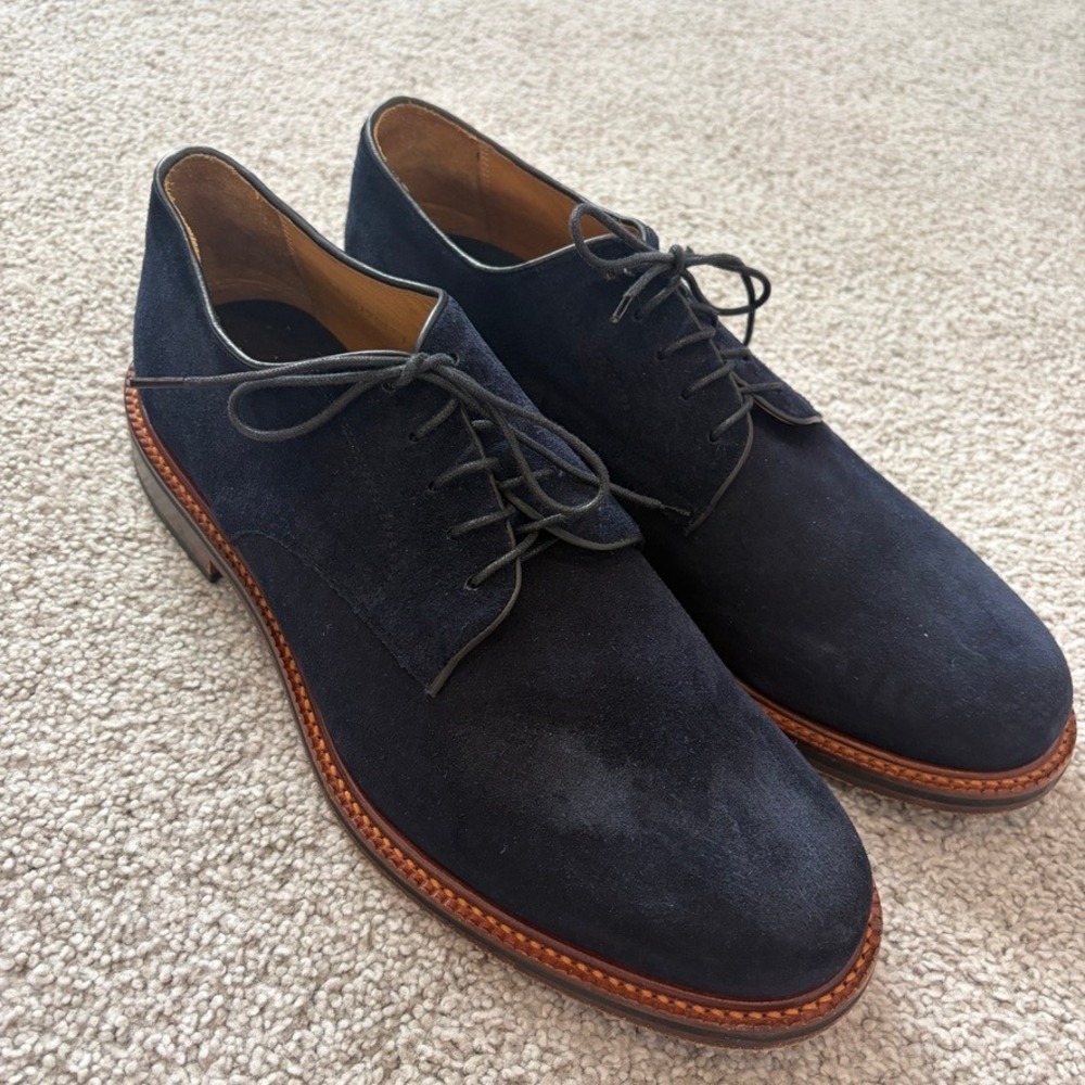 Beckett Simonon Suede Derby Shoes Mens 11.5 Navy Blue Lace Up Office Luxury